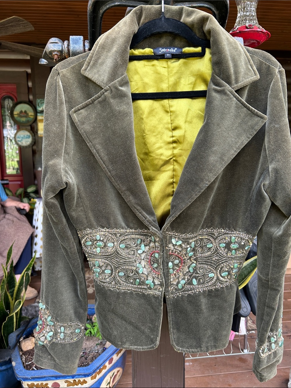 Sorel Olive Green Velvet Embroidered hippie  jacket